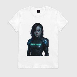 Футболка хлопковая женская Билли Айлиш в космическом костюме, цвет: белый