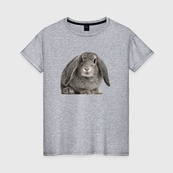 Футболка хлопковая женская Серый пушистый кролик, цвет: меланж