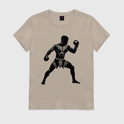 Футболка хлопковая женская Антуражный тайский боксер, цвет: миндальный
