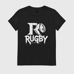 Футболка хлопковая женская Регбийный мяч в стиле гранж, цвет: черный
