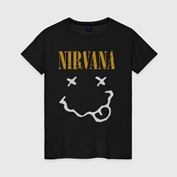 Футболка хлопковая женская Нирвана рок музыка, цвет: черный
