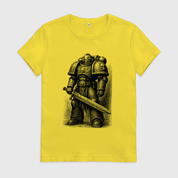 Футболка хлопковая женская Космический десантник с мечом, цвет: желтый