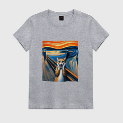 Футболка хлопковая женская Кот картина крик, цвет: меланж