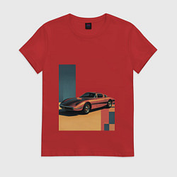 Футболка хлопковая женская Ретрофутуризм спорткар поп-арт 1970-е, цвет: красный