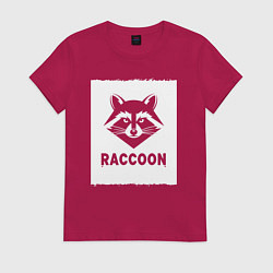 Футболка хлопковая женская Енот белый штрих, цвет: маджента