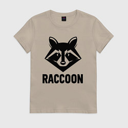 Футболка хлопковая женская Енот строгий черный, цвет: миндальный