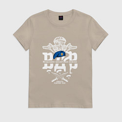 Футболка хлопковая женская Десант ВДВ никто кроме нас, цвет: миндальный