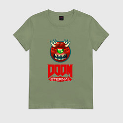Футболка хлопковая женская Doom eternal logo, цвет: авокадо