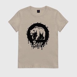 Футболка хлопковая женская Черный медведь в круге, цвет: миндальный