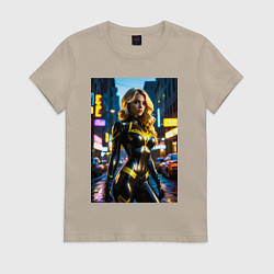 Футболка хлопковая женская Черная Канарейка на улице города, цвет: миндальный