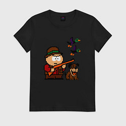 Футболка хлопковая женская Эрик Картман в игре Duck Hunt, цвет: черный