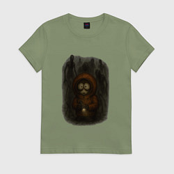 Футболка хлопковая женская Кенни с фонариком на фоне зомби, цвет: авокадо