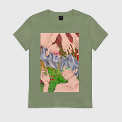 Футболка хлопковая женская Кицуне близнецы, цвет: авокадо