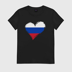 Футболка хлопковая женская Сердечко России, цвет: черный