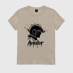 Футболка хлопковая женская Авиатор черной краской, цвет: миндальный