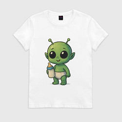 Футболка хлопковая женская Малыш инопланетянин, цвет: белый