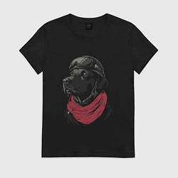 Футболка хлопковая женская Собачка лётчик, цвет: черный