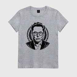 Футболка хлопковая женская Илон Маск в стиле нью скул, цвет: меланж