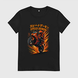 Футболка хлопковая женская Speed demon мотоциклист, цвет: черный