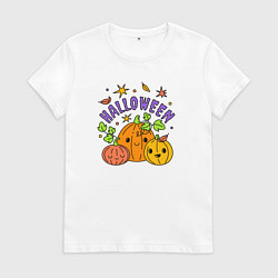 Футболка хлопковая женская Весёлый хэллоуин, цвет: белый