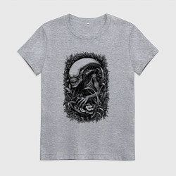 Футболка хлопковая женская Ксеноморф в травяных зарослях, цвет: меланж