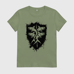 Футболка хлопковая женская Четыре рыбы на щите, цвет: авокадо