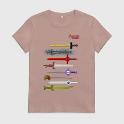 Футболка хлопковая женская Adventure time swords, цвет: пыльно-розовый