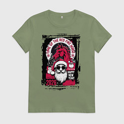 Футболка хлопковая женская Красный огненный конь 2026, цвет: авокадо