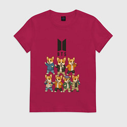 Футболка хлопковая женская BTS группа из корги, цвет: маджента