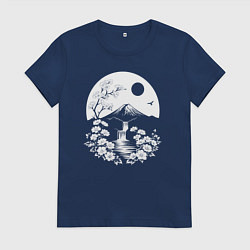 Футболка хлопковая женская Лунная гармония Фудзи, цвет: тёмно-синий