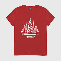 Футболка хлопковая женская Новогодняя сказка Нью-Йорка, цвет: красный