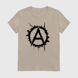 Футболка хлопковая женская А в цепях, цвет: миндальный