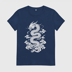 Футболка хлопковая женская Китайский дракон, цвет: тёмно-синий