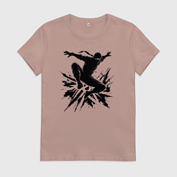 Футболка хлопковая женская Ниндзя в прыжке, цвет: пыльно-розовый