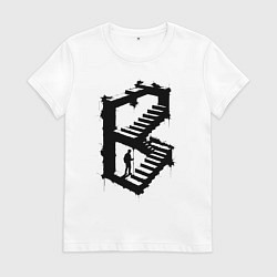 Футболка хлопковая женская Лестница иллюзий, цвет: белый