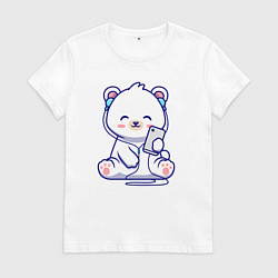Футболка хлопковая женская Music white bear, цвет: белый