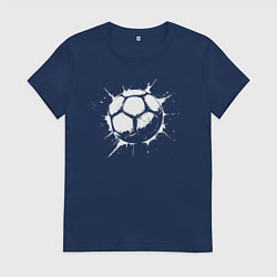 Футболка хлопковая женская Футбольный мяч в белой краске, цвет: тёмно-синий