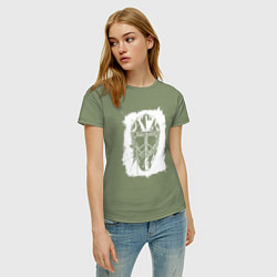 Футболка хлопковая женская Вратарская маска в белом квадрате, цвет: авокадо — фото 2