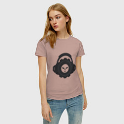 Футболка хлопковая женская Логотип c лицом и шестернёй в наушниках, цвет: пыльно-розовый — фото 2
