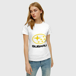 Футболка хлопковая женская Subaru Logo, цвет: белый — фото 2