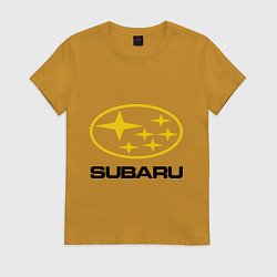 Футболка хлопковая женская Subaru Logo, цвет: горчичный