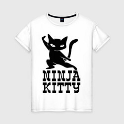 Футболка хлопковая женская Ninja kitty, цвет: белый