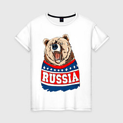 Футболка хлопковая женская Made in Russia: медведь, цвет: белый