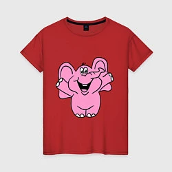 Футболка хлопковая женская Розовый слон, цвет: красный