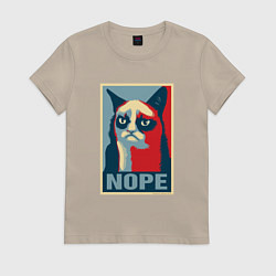 Футболка хлопковая женская Grumpy Cat NOPE, цвет: миндальный