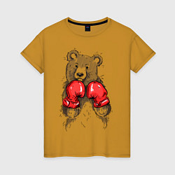 Футболка хлопковая женская Bear Boxing, цвет: горчичный