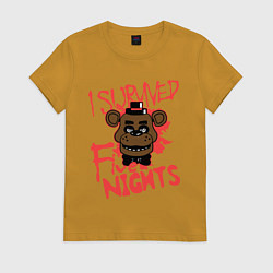 Футболка хлопковая женская I Survived Five Night, цвет: горчичный