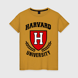 Футболка хлопковая женская Harvard University, цвет: горчичный