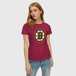 Футболка хлопковая женская Boston Bruins, цвет: маджента — фото 2