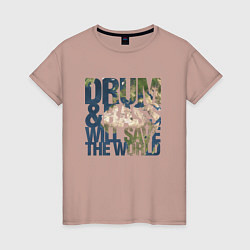 Футболка хлопковая женская Drum & Bass: The World, цвет: пыльно-розовый